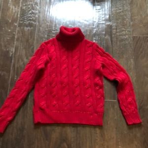 Red cable crop sweater